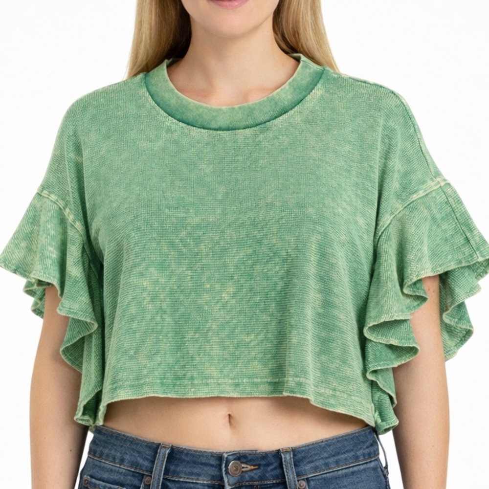 Altar'd State Mint Green Nessa Flutter‎ Sleeve Top - Size XS
